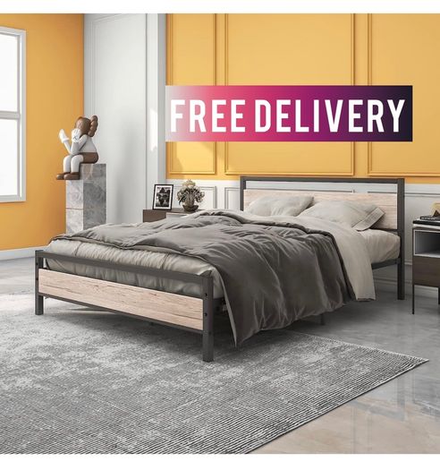 5ft King Size Bed Frame With Wood Headboard