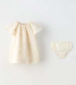Zara baby girl light beige embroided dress 3-6 m