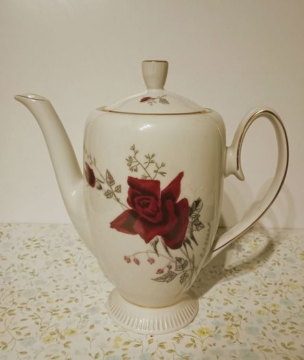 Vintage Chocolate Porcelain Red Rose Design.