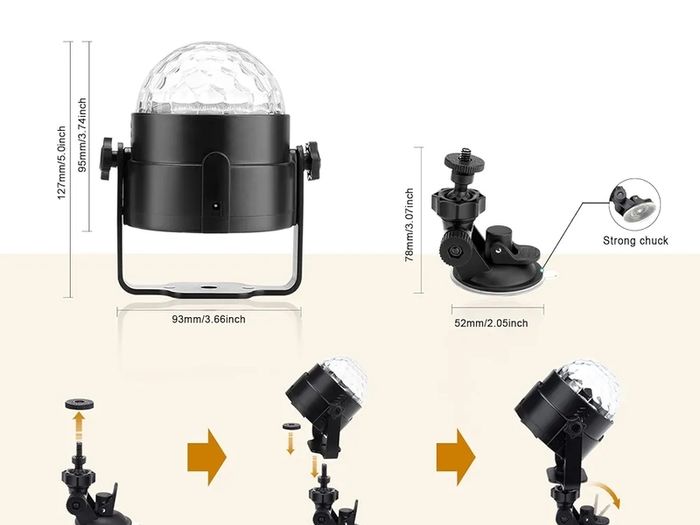 Disco Lights, 360 Rotation Sound Activated Portable  Disco Ball Lights with 4M/13ft USB Power Cable, 3W RGB Party Lights with Remote Control for Birthday/Family Gathering/Party/Home