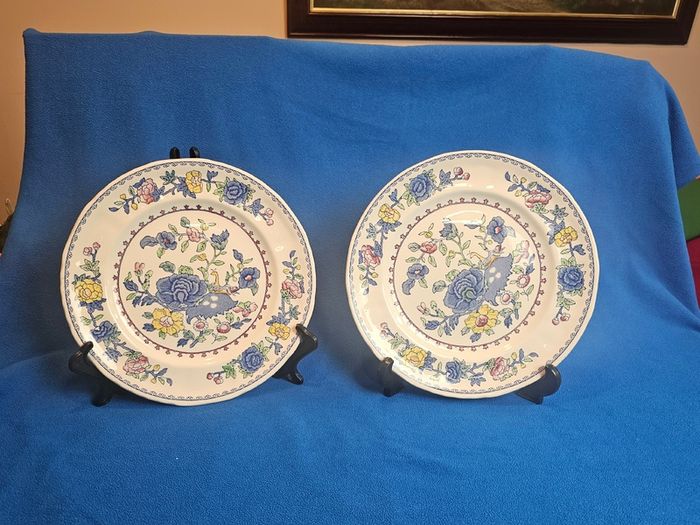 2 beautiful Masons Ironstone dinner plates in the "Regency" pattern, England, c. 1940-1950.