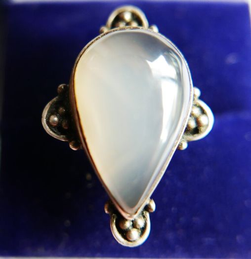 Vintage Agate Gemstone 925 Sterling Silver Jewelry Ring Size P - 7,3g