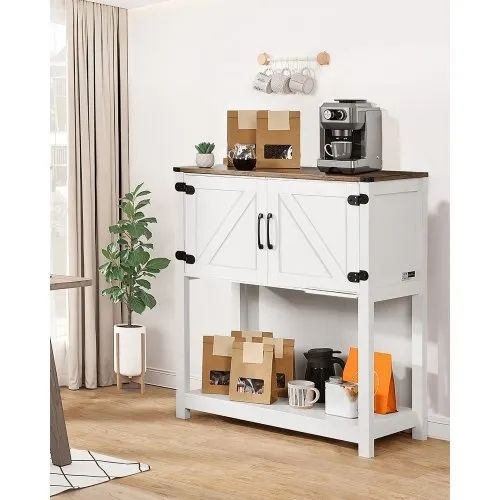 Coffee Bar Cabinet, 31.5 x 13.8 x 34.6 in Farmhouse Coffee Bar Cabinet with 3-Tier Storage, Coffee Bar Table with Magnet Doors, Farmhouse Sideboard Buffet Cabinet for Living Room, Entryway