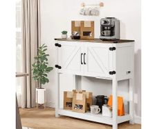 Coffee Bar Cabinet, 31.5 x 13.8 x 34.6 in Farmhouse Coffee Bar Cabinet with 3-Tier Storage, Coffee Bar Table with Magnet Doors, Farmhouse Sideboard Buffet Cabinet for Living Room, Entryway