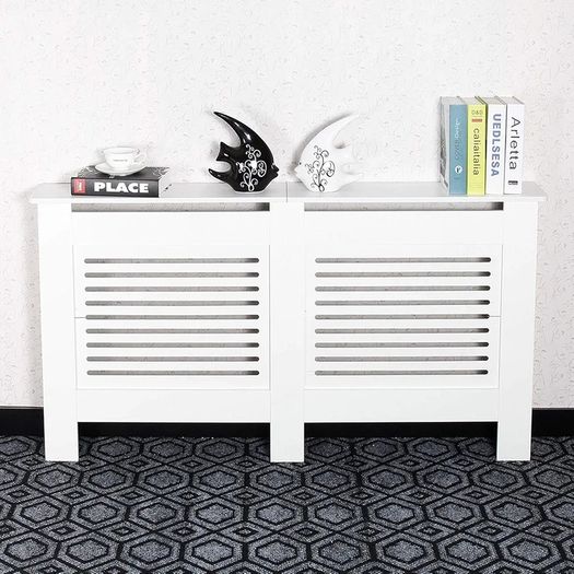 Radiator Cover, Cabinet MDF Horizontal Modern Design White Decorative for Living Room Bedroom L(152cm)
