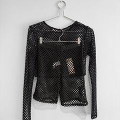 New Boohoo Black Fishnet 2-Piece Festival Set