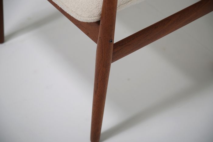Vintage Danish Teak and White Boucle Armchair by Grete Jalk, 1960s.