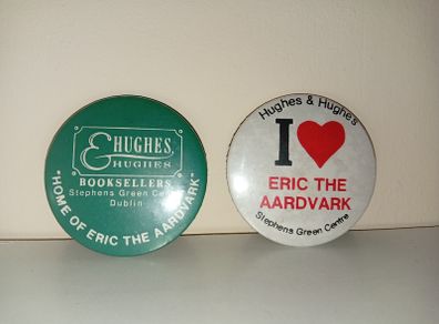 Vintage Hughes & Hughes Bookseller Badges Home Of Eric The Aardvark