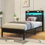 3ft Single Bed Frame with LED Lights Storage Upholstered Headboard and Charging Station Image 3