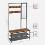 Coat Rack with Hooks, Clothes Rack with Mirror, Shoe Bench and Shelves, 36 x 98 x 185 cm, for Hallway, Bedroom, Living Room, Vintage Brown/Black Image 5