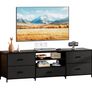 TV Unit with 5 Drawers, 140 cm, All Black  TV Console Table with Storage Organizers, Entertainment Center with Open Shelf for Living Room, Bedroom Image 2