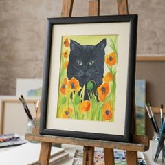 Poppy Field Feline Original Watercolour Painting