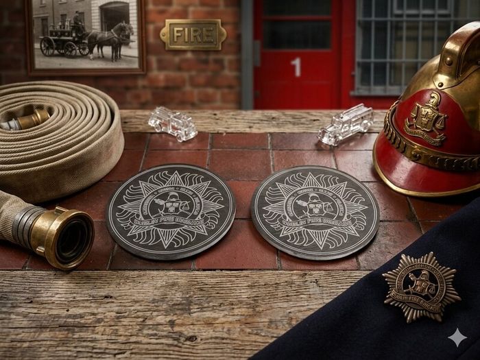 Dublin Fire Brigade Laser-Engraved Slate Coaster Set of two