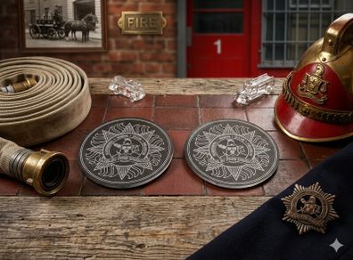 Dublin Fire Brigade Laser-Engraved Slate Coaster Set of two