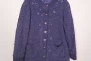 Sarah Dunnway Purple Sequin Embellished Floral Knit Boucle Cardigan Size M