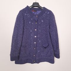 Sarah Dunnway Purple Sequin Embellished Floral Knit Boucle Cardigan Size M