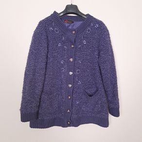 Sarah Dunnway Purple Sequin Embellished Floral Knit Boucle Cardigan Size M