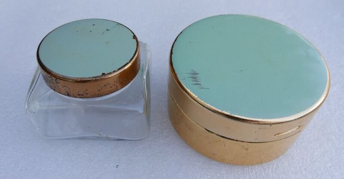 2 Lidded dressing table pots, Vintage Sirram vanity pots, 1950/1960's powder pot