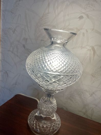 Elegant vintage cut glass electric table lamp in a classic hurricane