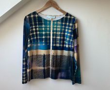 Caroline Kilkenny Luxury Printed Plaid Long Sleeve Top - Size 10
