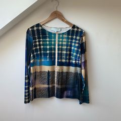Caroline Kilkenny Luxury Printed Plaid Long Sleeve Top - Size 10