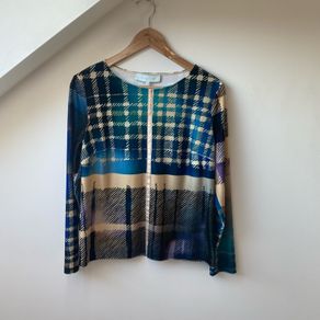 Caroline Kilkenny Luxury Printed Plaid Long Sleeve Top - Size 10