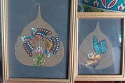 A pair of Vintage handpainted Peepal Leaf Paintings