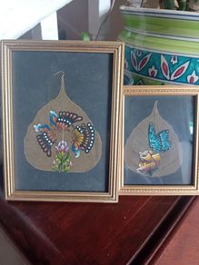 A pair of Vintage handpainted Peepal Leaf Paintings