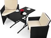 Poly rattan Balcony Cube Set, 7-cm thick cushions, 2 Chairs & 1 Table, 3-piece Garden Furniture Set