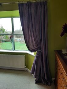 90 x 90 faux raw silk purple fully lined curtains.