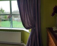 90 x 90 faux raw silk purple fully lined curtains.