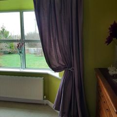 90 x 90 faux raw silk purple fully lined curtains.