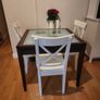 Extendable wood,  glass dining table set 3 white chairs Image 2