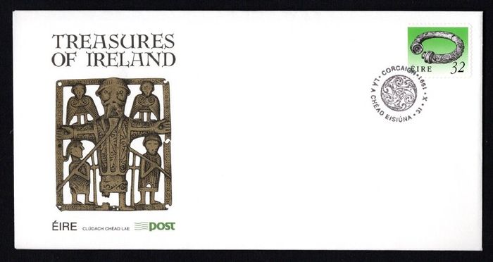 1991 Ireland Seventh Definitive Series Treasures of Ireland (32p Coil Issue self-adhesive Broighter Collar) An Post First Day Cover (FDC) with Corcaigh (Cork) pictorial cancel