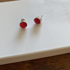 Stunning CZRed stone silver earrings