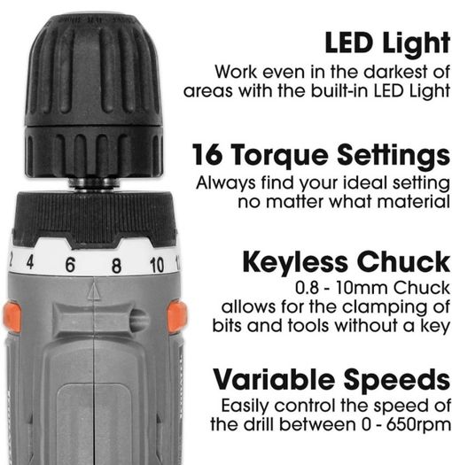 13Pc Cordless Drill Driver 18V/20V-Max Lithium-Ion, Electric Screwdriver, Accessory Kit, LED Work Light, Quick Change Battery & Charger Included (FREE POSTAGE)