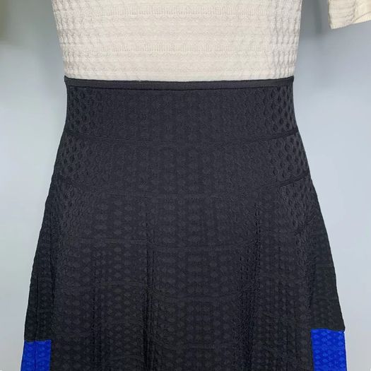 Karen Millen Black, Blue and White Knit Skater Dress