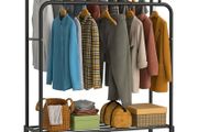 Double Rail Clothes Rack Heavy Duty Freestanding Metal Garment Organizer Stand with Dual Hanging Bars &amp; Bottom Storage Shelf &amp; Hook for Bedroom Laundry Room &amp; Entryway (Black)