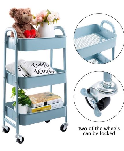 Cart 3 Tier Metal Utility Cart Rolling Trolley Organizer Cart with Wheels for Kitchen Makeup Bathroom Office MULTIPLE COLOURS AVAILABLE, (FREE POSTAGE)