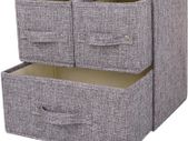 Fabric Storage Box Storage Bins with Handle Drawer Organiser with Lid Folding Storage Bins Box Containers for Socks, Underwear, Bras, Ties, Scarves (Grey, 1 big + 2 small drawers)
