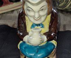 Vintage Ceramic Character Toby Jug, featuring a man in a brown coat and yellow vest, Postage Available or Collection