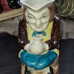 Vintage Ceramic Character Toby Jug, featuring a man in a brown coat and yellow vest, Postage Available or Collection