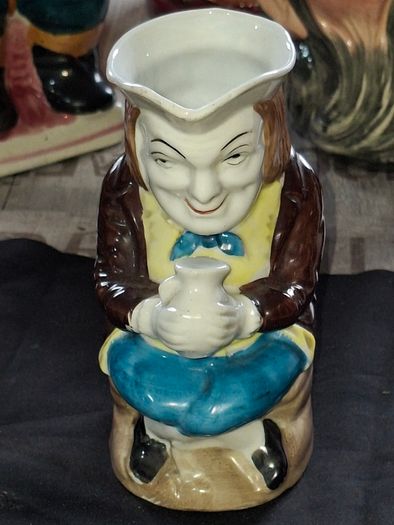 Vintage Ceramic Character Toby Jug, featuring a man in a brown coat and yellow vest, Postage Available or Collection