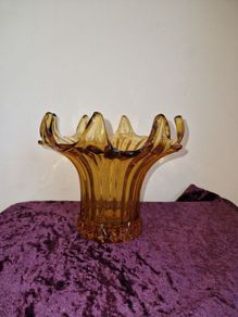 1930's Sowerby amber glass lily vase