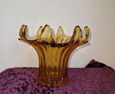 1930's Sowerby amber glass lily vase