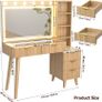 Dressing Table with Lighted Mirror, 110 cm Fluted Vanity Desk with Glass Top, Modern Makeup Desk with 5 Drawers and Shelves for Bedroom-US-style plug Image 2