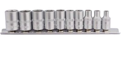 1/4-Inch Square Drive Metric Sockets on Metal Rail, 10 Piece (FREE POSTAGE)