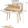 Dressing Table with Round Mirror and Lights, 80cm Wide Small Vanity Desk, Wooden Color, 2 Drawers Image 2