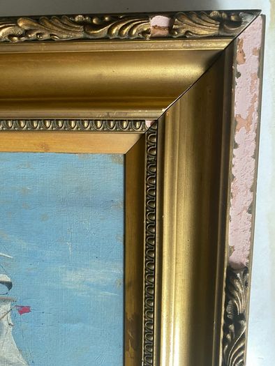oil on board Vintage 1926 British School Marine Oil Painting Full-Rigged Sailing Ship in Rough Seas, Signed H.T.M.L.