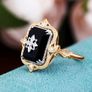 Art Deco Style Star Starburst Ebony Gold Tone Ring Image 3
